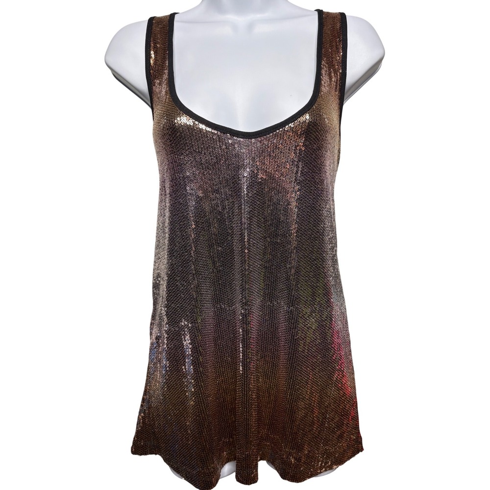 VELVET Womens Bronze Ombre Sequin Tank Top XL Sparkly Party Disco Glam Clubwear